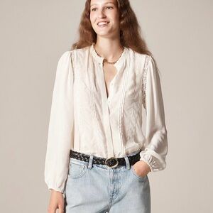 J. Crew lace trim pintuck top in crepe de chine